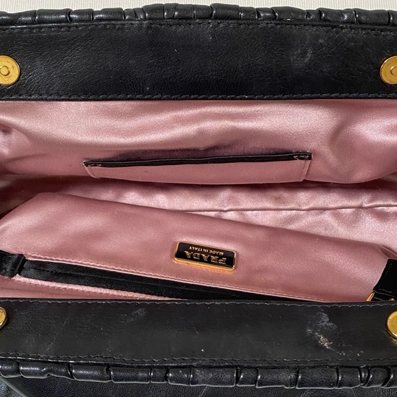 AUTHENTIC VINTAGE PRADA NAPPA LEATHER PLEATED POCHETTE CLUTCH, BLACK - Picture 14 of 15